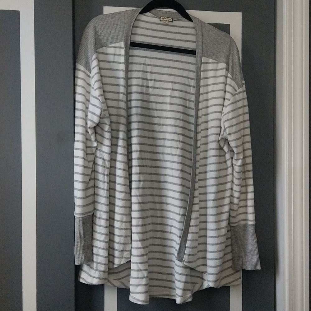 eyeshadow Gray and White Striped Cardigan